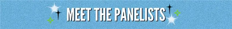Meet the Panelists" text with sparkles.