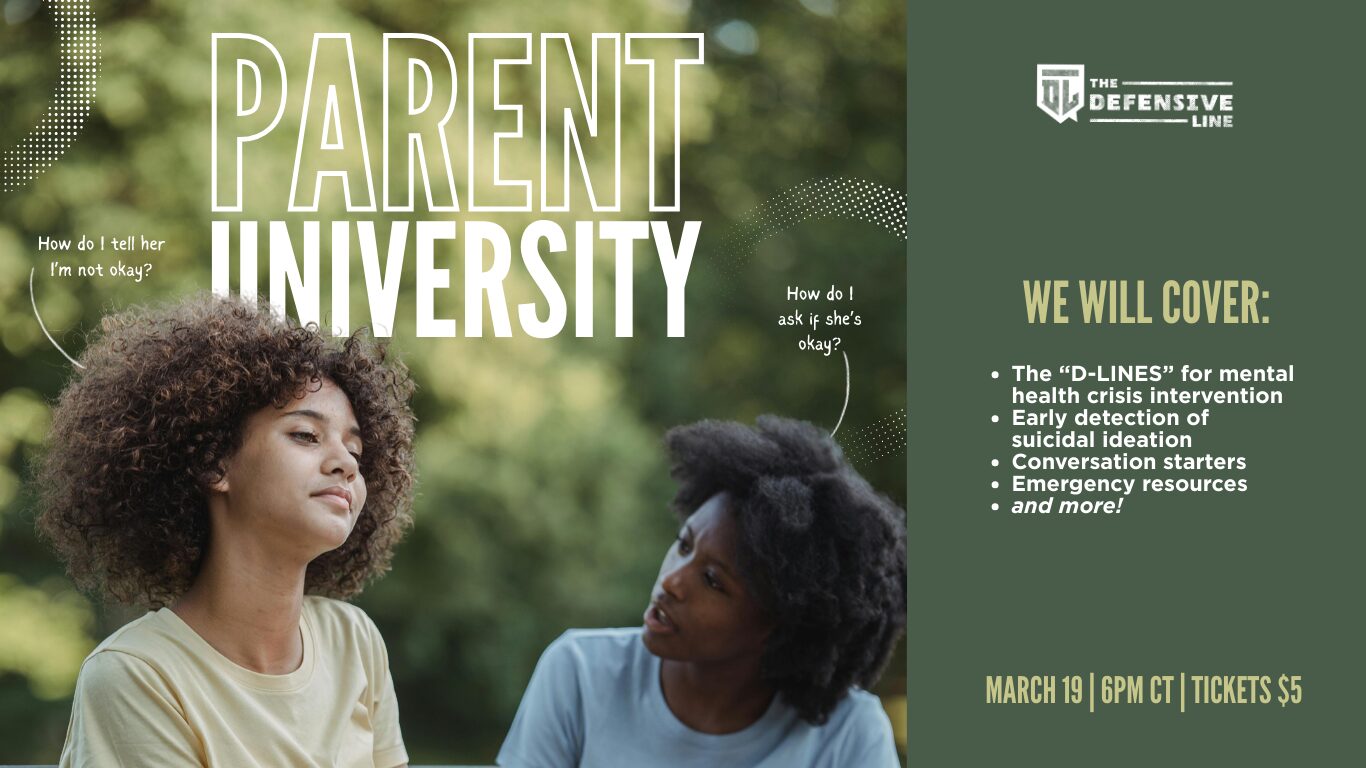 Parent University event information and two people.